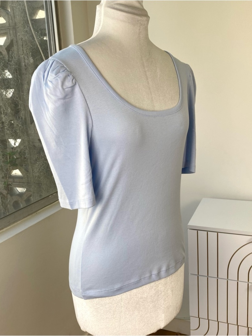 NWT Madewell Tops Bundle Blue Puff Sleeve + Mustard Rib Tee, Size S - Picture 3 of 10